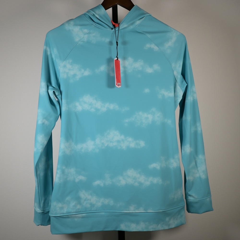 REDVANLY Mens Cloud Print Performance‎ Hoodie Blue White Stretch Pullover M